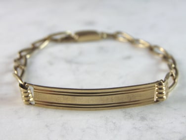 Mens Vintage Estate 10k Yellow Gold Chain Link ID Bracelet
