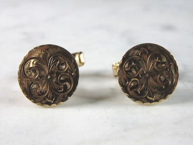 Mens Vintage Estate 14k Yellow Gold Fleur-de-lis Cufflinks