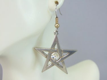 Womens Vintage Estate Sterling Silver CZ Star Earrings