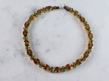 Womens Vintage Estate 14k Yellow Gold Citrine & Peridot Bracelet