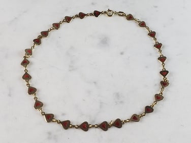 Womens Vintage Estate 10K Yellow Gold Heart Anklet Bracelet