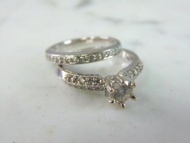 Womens Vintage Estate 14K White Gold Diamond Ring Set