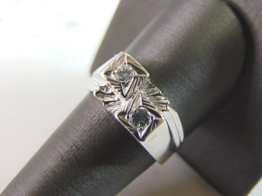 Mens Vintage Estate 14K White Gold CZ Ring