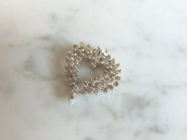 Womens Vintage 14K White Gold Heart Diamond Pendant