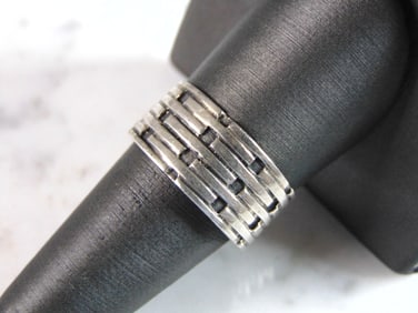 Mens Vintage Estate Sterling Silver Modernist Ring