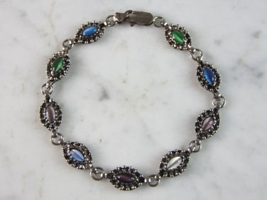 Womens Vintage Estate Sterling Silver Multi-Stone Bracelet