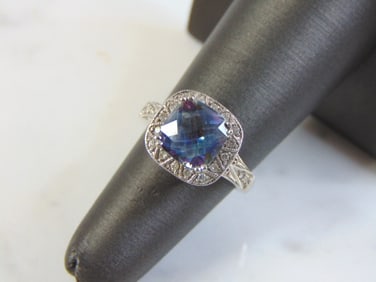 Womens Vintage 14k White Gold & Diamond Tanzanite Ring
