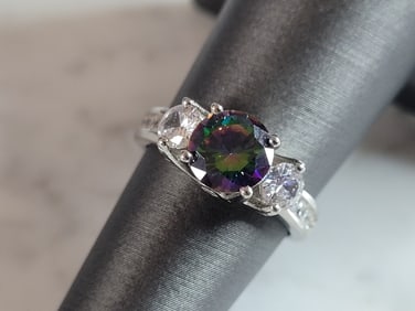 Womens Vintage Estate Sterling Silver Modernist Mystic Topaz Ring