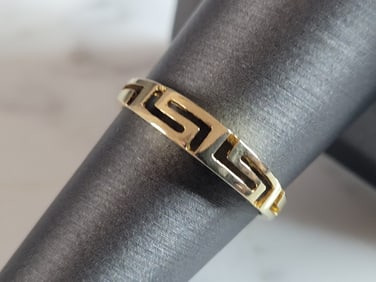 Womens Vintage Estate 14K Yellow Gold Greek Key Ring