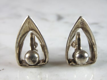 Womens Vintage Estate Sterling Silver Modernist Clamp Earrings