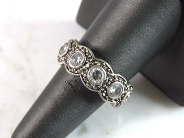 Womens Vintage Estate Sterling Silver Modernist CZ Ring