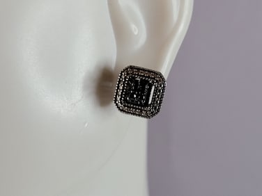Womens Vintage Estate Sterling Silver Black Diamond Earrings