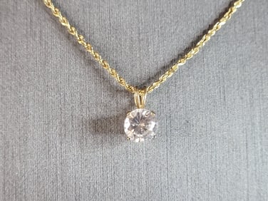 Womens Vintage Estate 14K Gold Necklace w/ CZ Pendant