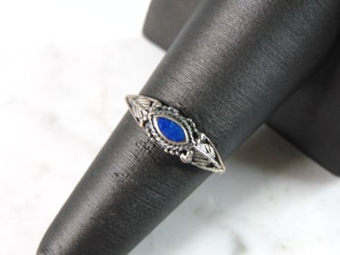 Womens Vintage Estate Sterling Silver Modernist Lapis Ring