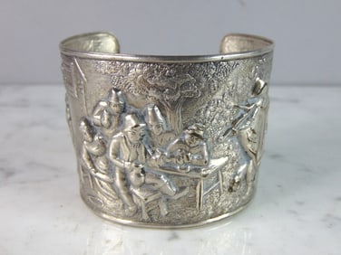 Vintage Estate Hans Jensen Denmark Silver Plated Repousse Cuff Bracelet