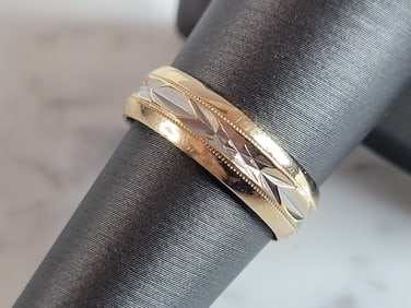 Mens Vintage Estate 14K Yellow & White Gold Wedding Band Ring