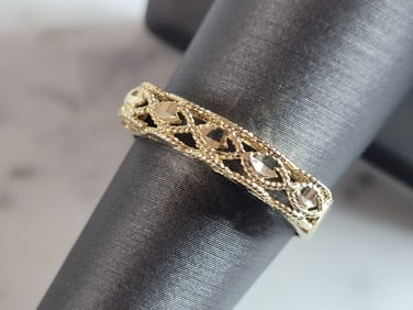 Womens Vintage Estate 10K Yellow Gold Modernist Filigree Ring
