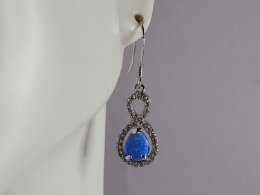 Womens Sterling Silver Modernist Blue Opal Earrings