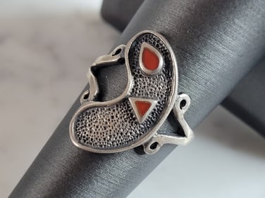 Womens Sterling Silver Modern Abstract Coral Ring