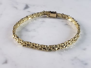 Womens Vintage Estate 14k Yellow Gold Nugget Bracelet