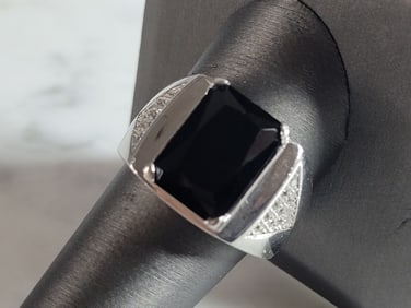 Mens Estate Sterling Silver Modernist Onyx Ring