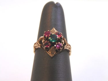 Womens 14K Yellow Gold Ring w/ Rhodolite & Emerald