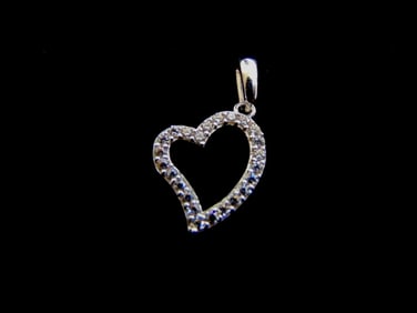 Womens Vintage 14k White Gold Heart Pendant w/ CZ