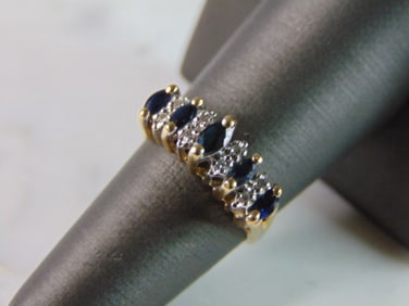 Womens Vintage Estate 14K Yellow Gold Blue Sapphire & Diamond Ring