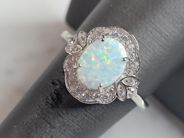 Womens Sterling Silver Modernist Opal Ring