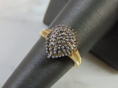 Womens 10K Yellow Gold Diamond Cluster Ring
