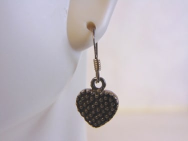 Womens Vintage Sterling Silver Heart Dangle Earrings