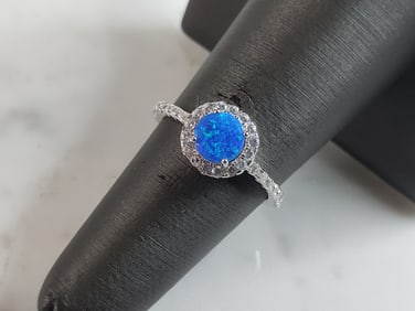Womens Sterling Silver Modernist Blue Opal Ring