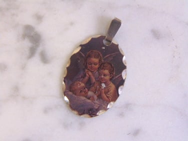 Vintage Estate Sterling Silver Religious Angels Pendant