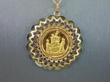 Vintage Estate 18k Gold Religious Pendant Necklace