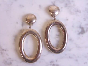 Womens Vintage Sterling Silver Dangle Clip On Earrings