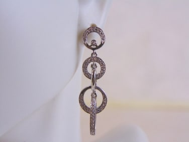 Womens Vintage Sterling Silver Earrings w/ CZ Stones