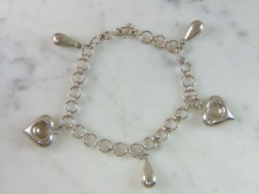 Womens Vintage Estate Sterling Silver Heart Bracelet