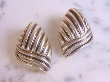 Womens Sterling Silver Modernist Clip On Earrings
