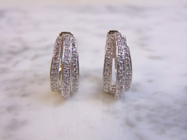 Womens Vintage Sterling Silver Earrings w/ CZ Stones