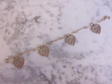 Womens Vintage Sterling Silver Heart Charm Bracelet