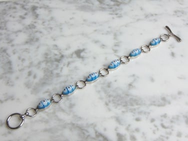 Womens Sterling Silver Flower Millefiori Bracelet