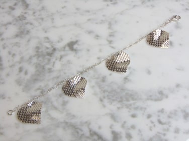 Womens Vintage Sterling Silver Heart Charm Bracelet