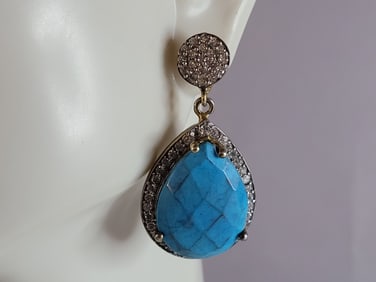 Womens Vintage Estate Sterling Silver Turquoise Earrings