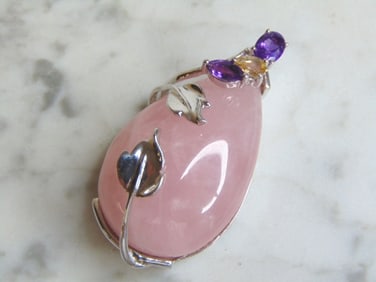 Womens Vintage Sterling Silver Kunzite Stone Pendant