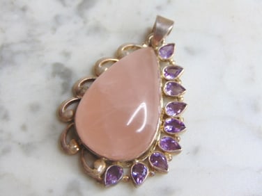 Womens Vintage Sterling Silver Kunzite Stone Pendant