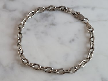 Womens Vintage Estate Sterling Silver Anchor Chain Link Bracelet