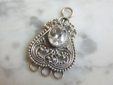 Womens Vintage Estate Sterling Silver CZ Stone Pendant