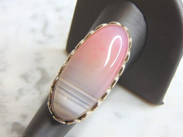 Womens Vintage Estate Sterling Silver Agate Stone Ring