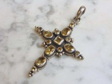 Womens Sterling Silver Smoky Quartz Cross Pendant