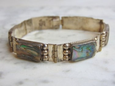 Womens Vintage Sterling Silver Abalone Bracelet